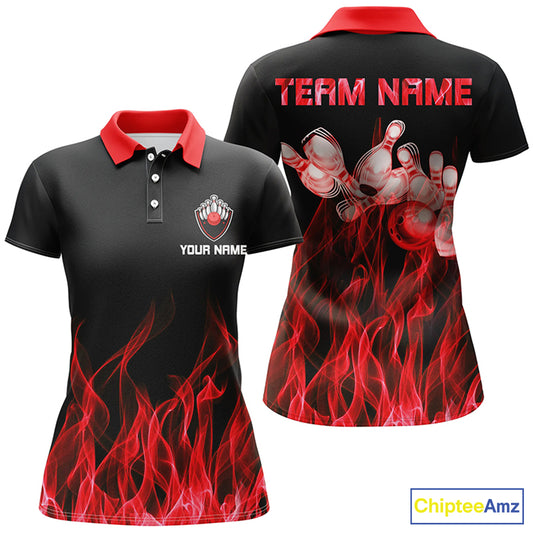 Custom Red bowling shirt for women – personalized team jersey front view