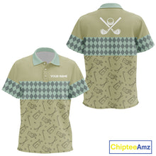 Load image into Gallery viewer, Olive Green Golf Camo argyle pattern Kid golf polo shirts custom name best Kid golf wear NQS9973