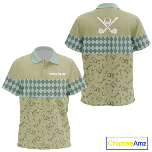 Olive Green Golf Camo argyle pattern Kid golf polo shirts custom name best Kid golf wear NQS9973