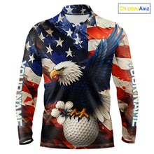 Load image into Gallery viewer, American Flag Eagle Mens golf polo shirts custom patriotic Eagle golf attire for men NQS9976