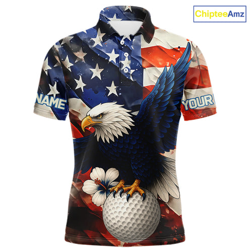 American Flag Eagle Mens golf polo shirts custom patriotic Eagle golf attire for men NQS9976