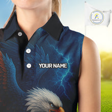 Load image into Gallery viewer, Red amd Blue Lightning Thunder Eagle Women sleeveless golf polo shirt custom Eagle ladies golf attire NQS9977