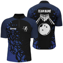 Load image into Gallery viewer, Black And Blue pattern Bowling Polo, 1/4 Quarter Zip Shirts For Men, Custom Name Bowling Team Jerseys NQS7845
