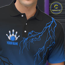 Load image into Gallery viewer, Black and Blue gradient Lightning thunder storm Bowling shirts for Men Custom Bowling Team Jerseys NQS10135