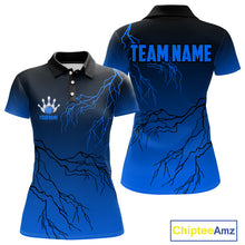 Load image into Gallery viewer, Black and Blue gradient Lightning thunder storm Bowling shirts for Women Custom Bowling Team Jerseys NQS10135