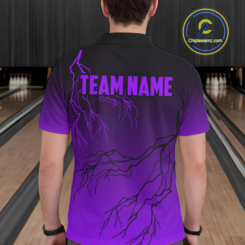 Black and Purple gradient Lightning thunder storm Bowling shirts for Men Custom Bowling Team Jerseys NQS10136