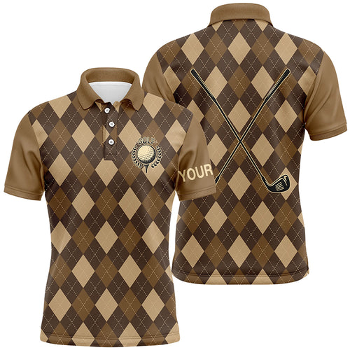 Brown argyle Mens golf polo shirts custom name golf outfit men, personalized golf gifts NQS5953