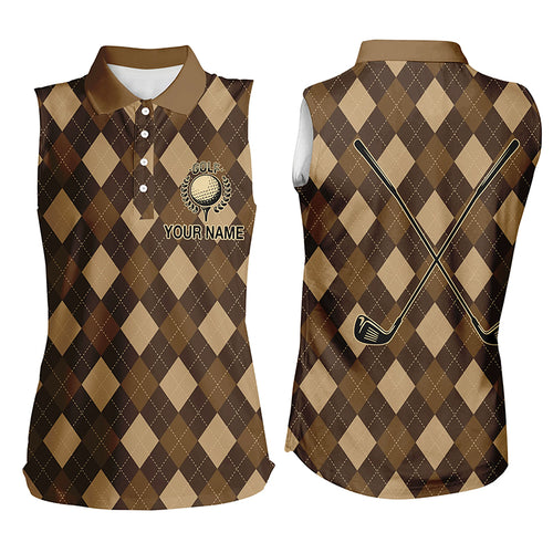 Brown argyle Womens sleeveless polo shirt custom golf clubs golf outfit women, personalized golf gifts NQS5953