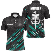 Load image into Gallery viewer, Black and Green camo Disc golf basket custom team disc golf polo shirt for Men, disc golf attire NQS8068