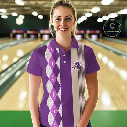 Retro Purple argyle pattern Bowling shirts For Women custom bowling team jerseys Bowler Outfits NQS10275