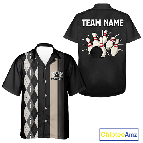 Retro Black argyle pattern Bowling Hawaiian shirt custom bowling team jerseys Bowler Outfits NQS10276