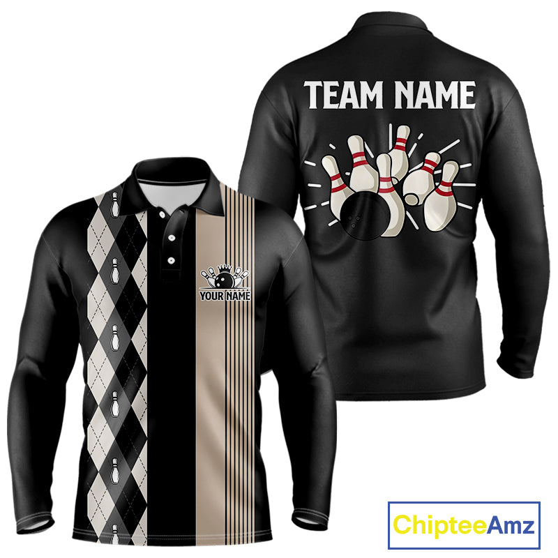 Retro Black argyle pattern Bowling shirts For Men custom bowling team jerseys Bowler Outfits NQS10276