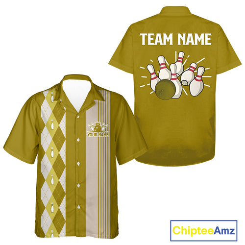 Retro Yellow argyle pattern Bowling Hawaiian shirt custom bowling team jerseys Bowler Outfits NQS10277