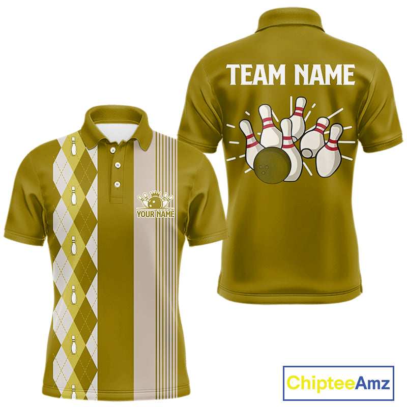 Retro Yellow argyle pattern Bowling shirts For Men custom bowling team jerseys Bowler Outfits NQS10277