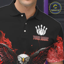 Load image into Gallery viewer, Red Flame Smoke American Flag Eagle Skull Mens Bowling Shirts Custom Patriotic Bowling Team Jersey NQS10279