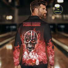 Load image into Gallery viewer, Red Flame Smoke American Flag Eagle Skull Mens Bowling Shirts Custom Patriotic Bowling Team Jersey NQS10279
