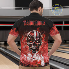Load image into Gallery viewer, Red Flame Smoke American Flag Eagle Skull Mens Bowling Shirts Custom Patriotic Bowling Team Jersey NQS10279