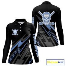Load image into Gallery viewer, Black and Blue Skull Golf polo shirts For Women Custom Ladies golf tops, Personalized golf gifts NQS10467