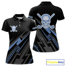 Load image into Gallery viewer, Black and Blue Skull Golf polo shirts For Women Custom Ladies golf tops, Personalized golf gifts NQS10467
