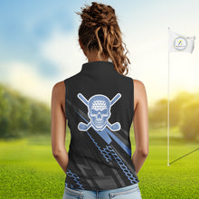 Load image into Gallery viewer, Black and Blue Skull Sleeveless Golf polo shirts Custom Ladies golf tops, Personalized golf gifts NQS10467
