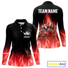 Load image into Gallery viewer, Personalized Women Bowling Shirt Red flame Bowling Ball Pins Team bowling jerseys for ladies Bowler NQS10473