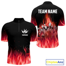 Load image into Gallery viewer, Personalized Mens Bowling Shirt Red flame Bowling Ball and Pins Team bowling jerseys for men Bowler NQS10473