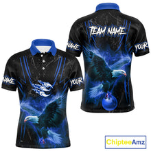 Load image into Gallery viewer, Black and Blue Flame Eagle Bowling Shirt For Men Custom Team Name Bowling Jerseys For Bowlers NQS10673