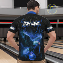 Load image into Gallery viewer, Black and Blue Flame Eagle Bowling Shirt For Men Custom Team Name Bowling Jerseys For Bowlers NQS10673