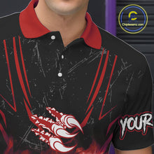 Load image into Gallery viewer, Black and Red Flame Eagle Bowling Shirt For Men Custom Team Name Bowling Jerseys For Bowlers NQS10674