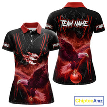 Load image into Gallery viewer, Black and Red Flame Eagle Bowling Shirt For Women Custom Team Name Bowling Jerseys For Bowlers NQS10674