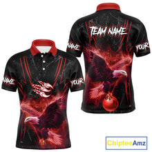 Load image into Gallery viewer, Black and Red Flame Eagle Bowling Shirt For Men Custom Team Name Bowling Jerseys For Bowlers NQS10674