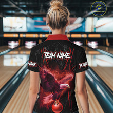 Load image into Gallery viewer, Black and Red Flame Eagle Bowling Shirt For Women Custom Team Name Bowling Jerseys For Bowlers NQS10674