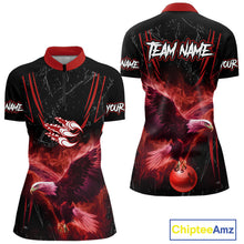 Load image into Gallery viewer, Black and Red Flame Eagle Bowling Shirt For Women Custom Team Name Bowling Jerseys For Bowlers NQS10674