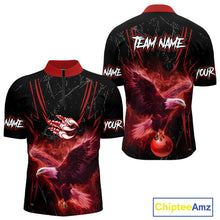 Load image into Gallery viewer, Black and Red Flame Eagle Bowling Shirt For Men Custom Team Name Bowling Jerseys For Bowlers NQS10674