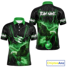 Load image into Gallery viewer, Black and Green Flame Eagle Bowling Shirt For Men Custom Team Name Bowling Jerseys For Bowlers NQS10675
