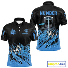 Load image into Gallery viewer, Blue Camo Wolf Disc golf polo shirts for men Custom Team Disc Golf top, Disc Golf Gifts NQS10678