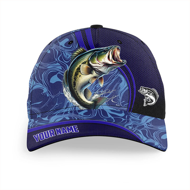 Largemouth Bass fishing blue camo Custom fishing hats, saltwater Angler Bass fishing hat cap NQS8955