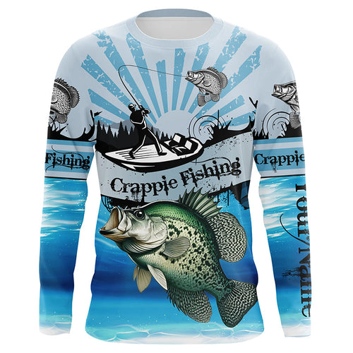 Personalized Crappie Fishing Jerseys blue Long Sleeve Fishing Shirts, Crappie fishing jerseys NQS8957