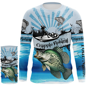 Personalized Crappie Fishing Jerseys blue Long Sleeve Fishing Shirts, Crappie fishing jerseys NQS8957