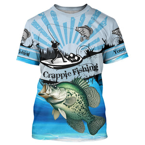 Personalized Crappie Fishing Jerseys blue Long Sleeve Fishing Shirts, Crappie fishing jerseys NQS8957