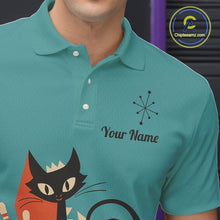 Load image into Gallery viewer, Custom retro bowling shirts Cat Bowling jersey for men Team Bowling Polo, 1/4 Zip Shirts | Blue NQS11072