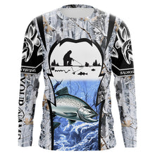 Load image into Gallery viewer, Salmon ice fishing Winter camo custom unisex Long sleeve fishing shirts, Ice fishing Salmon jerseys NQS9191