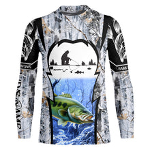 Load image into Gallery viewer, Largemouth Bass ice fishing Winter camo custom Long sleeve fishing shirts, Ice fishing Bass jersey NQS9194