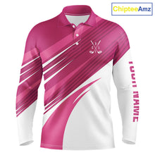 Load image into Gallery viewer, Pink and white Mens golf polo shirts custom golf tops for mens, personalized golf gifts NQS11273