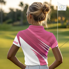 Load image into Gallery viewer, Pink and white Womens golf polo shirts custom golf tops for ladies, personalized golf gifts NQS11273