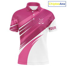 Load image into Gallery viewer, Pink and white Mens golf polo shirts custom golf tops for mens, personalized golf gifts NQS11273