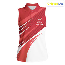 Load image into Gallery viewer, Red and white Sleeveless Golf Polo Shirt custom golf tops for ladies, personalized golf gifts NQS11274