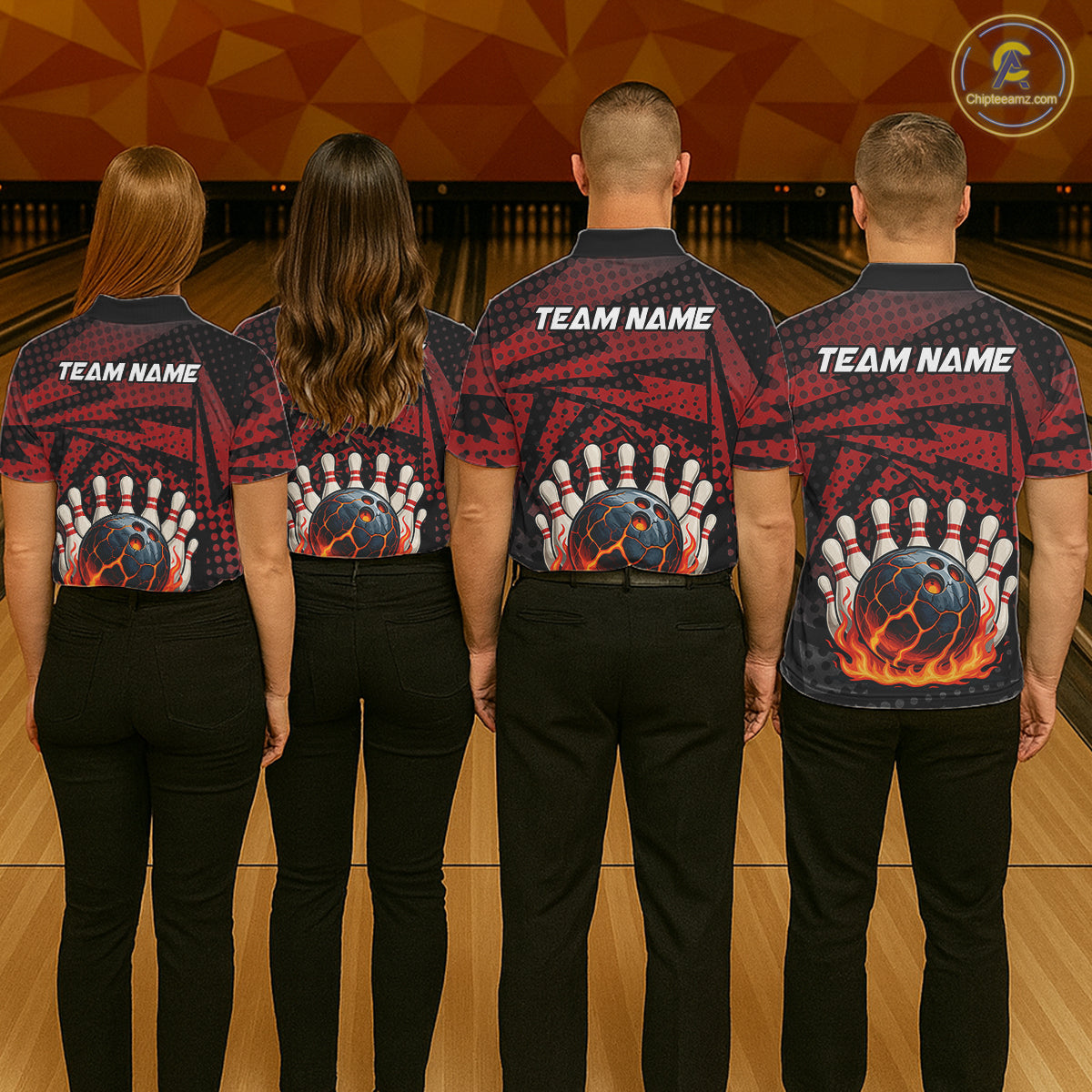 Black and Red pattern Flame Bowling Polo, 1/4 zip shirts For Women Custom Team Bowling Jerseys NQS11277