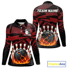 Load image into Gallery viewer, Black and Red pattern Flame Bowling Polo, 1/4 zip shirts For Women Custom Team Bowling Jerseys NQS11277