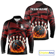 Load image into Gallery viewer, Black and Red pattern Flame Bowling Polo, 1/4 zip shirts For Men Custom Team Bowling Jerseys NQS11277